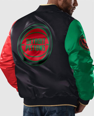 Starter - Men's Detroit Pistons History Month Quilted Lining Satin Full-Snap Jacket