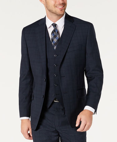 Michael Kors Men's Classic Fit Airsoft Stretch Teal Plaid Suit Separate Jacket Blue Size 44