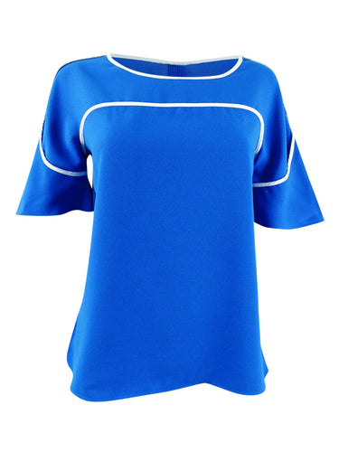 Alfani Women's Piped Flutter Sleeve Top Blue Size Petite Small