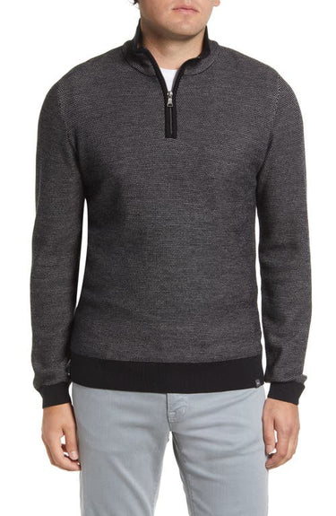 Brax Steffen Jacquard Wool Blend Quarter Zip Sweater in Black , Size 52