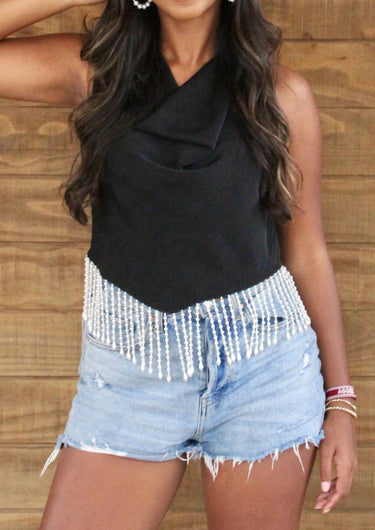 Entro - Pearl Hem Cowl Neck Top