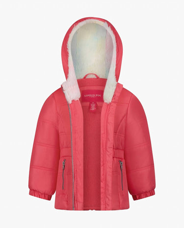 London Fog - Baby Girls Zip-front Hooded Mid Cinch Puffer Jacket