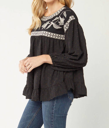 Entro - Embroidered Swiss Dot Blouse