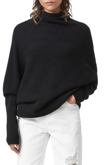 AllSaints Ridley Funnel Neck Wool & Cashmere Sweater in Black  Size Medium