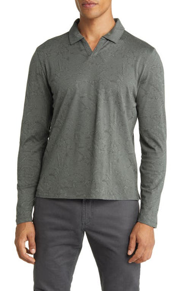 Robert Barakett Barnes Jacquard Long Sleeve Polo in Soldier Green, Size X-Large