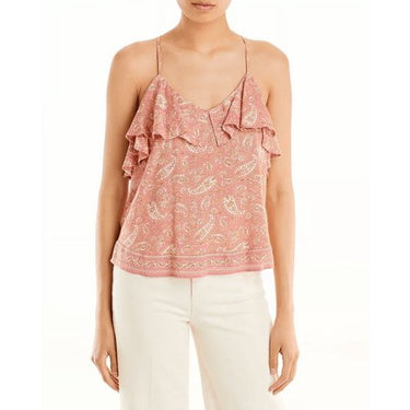 Aqua MAUVE PRINT Women s Paisley Ruffled Spaghetti Strap Camisole Top  S