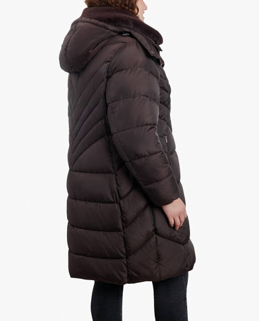 London Fog - Plus Size Zip-front Hooded Puffer Jacket With Button-off Fur Collar