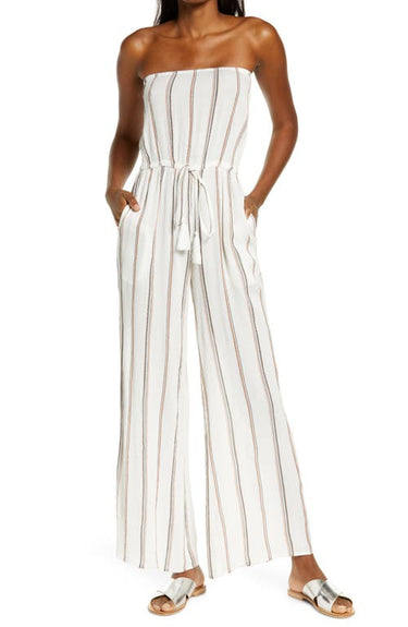 Elan White Stripe Swim Cover-Up Jumpsuit - XSmall
