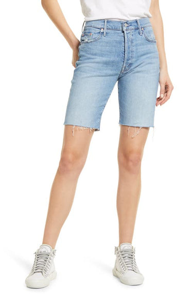 MOTHER The Trickster Fray Hem Denim Shorts in Slay It With Flowers, Size 24