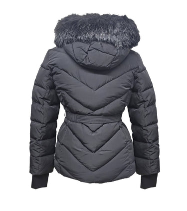 Michael Kors - Women's Belted Down Chevron Scutab Stretch Quilted Faux Fur Coat Jacket