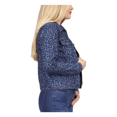 Michael Kors - Button Up Spread Collar Animal Print Denim Jacket