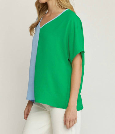 Entro - Color Block V-neck Top