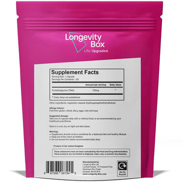 Longevity Box Premium Ultra Pure TMG Supplement - 750 mg