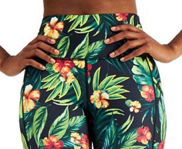 ID Ideology Women's Compression Tropical Print 7 Bike Shorts Green Size Small