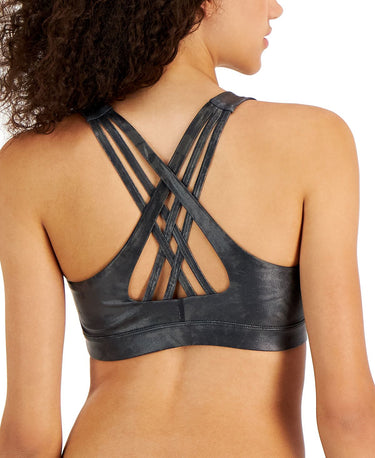 Ideology Women's Spiral Strappy Back Low Impact Sports Bra Black Size XX-Large
